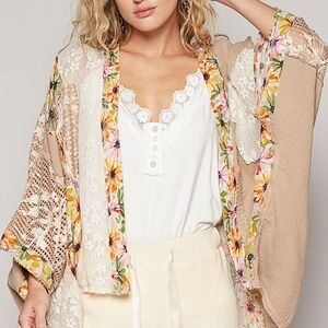 029 🎁 POL The Sienna Drift 1 Floral Kimono Cardigan In Mocha Multi